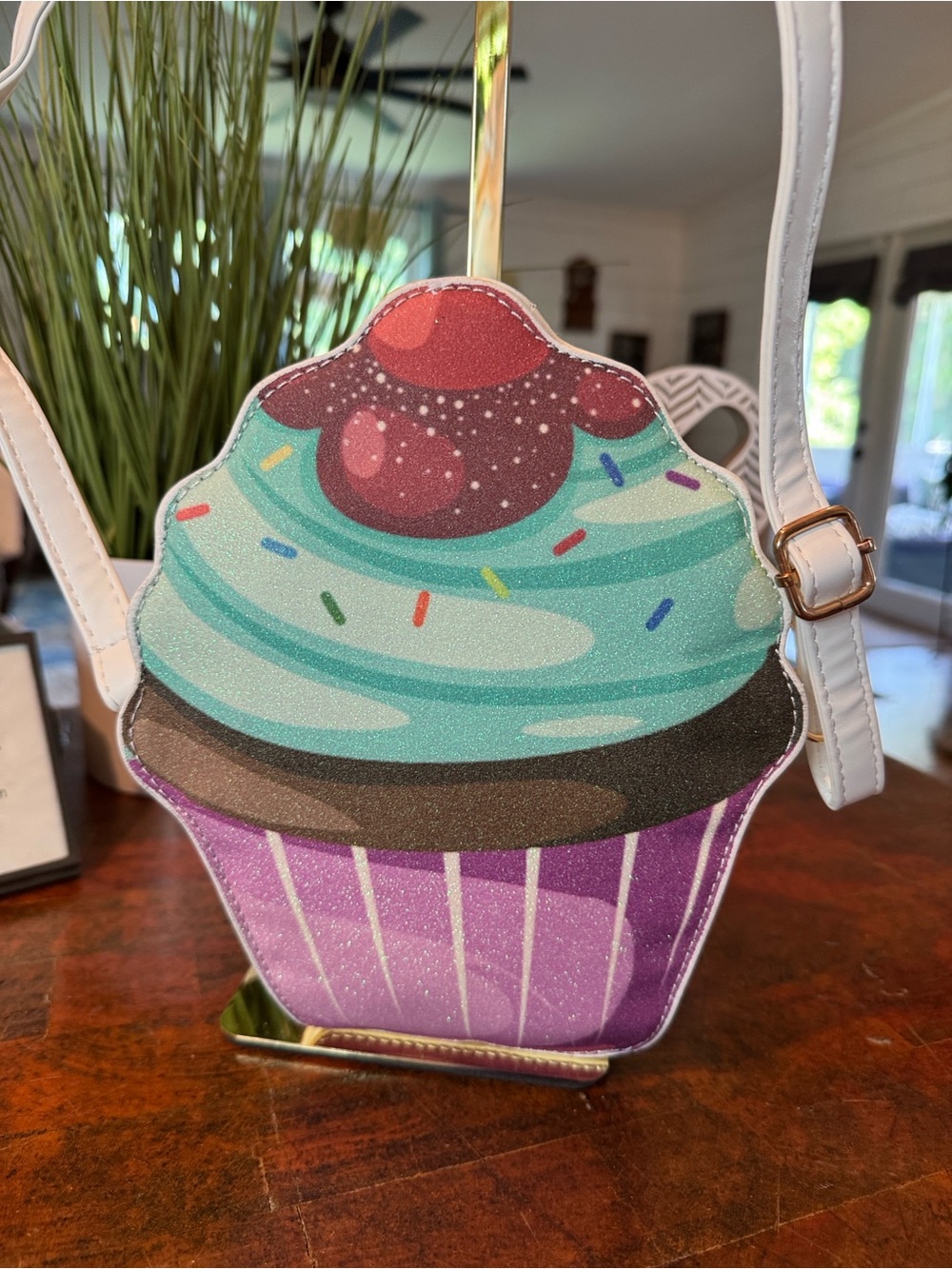 Cupcake Shaped Crossbody Bag in Mint, Purple and Brown